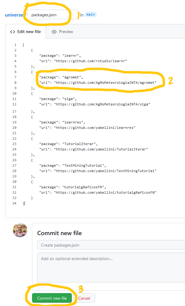 los paquetes que yo agregué a mi universo