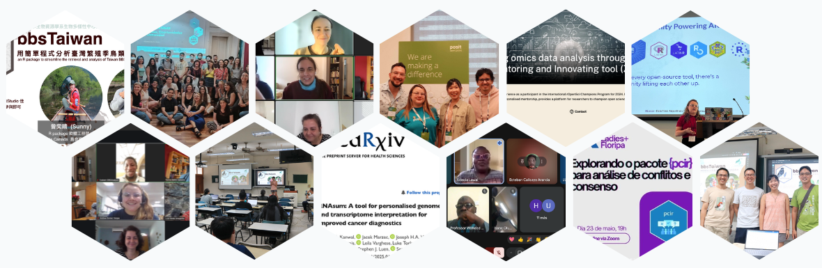 Examples of outreach activities: workshops, webinars, conferences, meetups, papers, talks and user groups